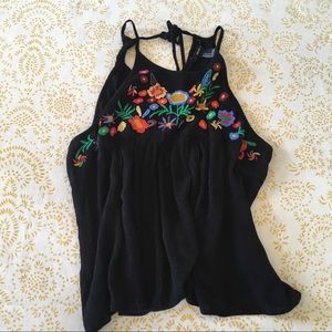 Black Shirt with Colorful Flower Print